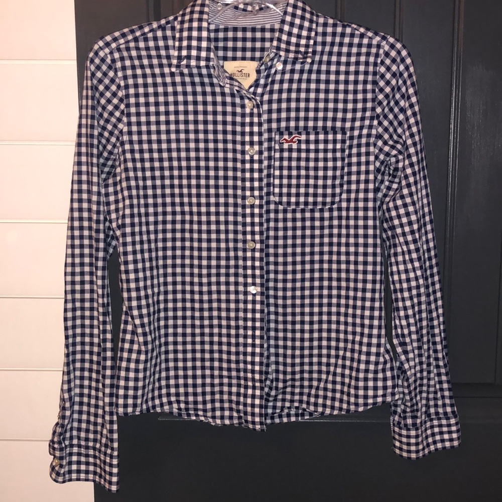 Hollister Blue Gingham Button Up Top